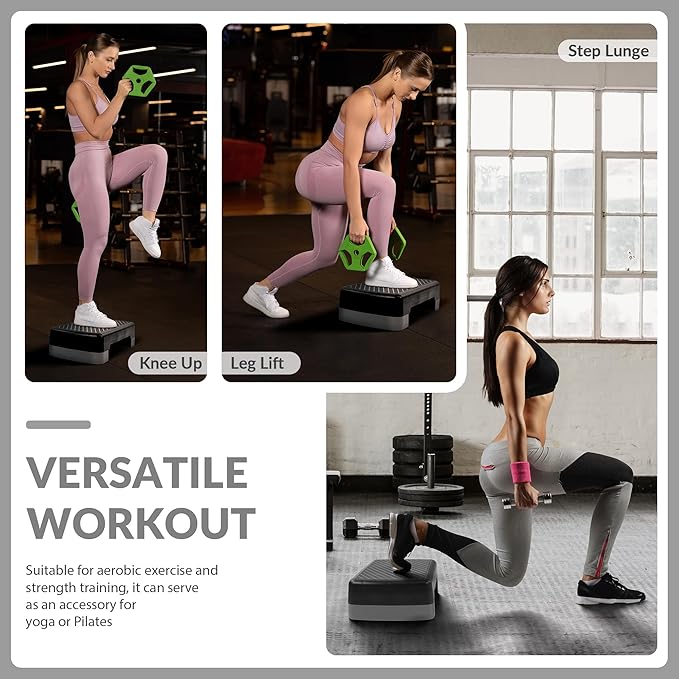 Fitvids 18" Aerobic Step Platform, Workout Stepper with Adjustable 2 Stackable Risers 3" 5.5" for Home Gym Small Space, Exercise Step, Multiple Option