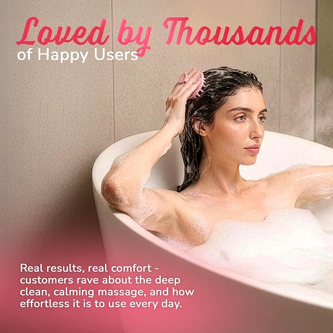 Scalp Massager Shampoo Brush – Silicone Scalp Scrubber for Hair Growth & Dandruff Removal, One-Piece, Non-Slip Handle, Soft Bristles, Wet/Dry Shower Scalp Exfoliator for All Hair Types – Pink