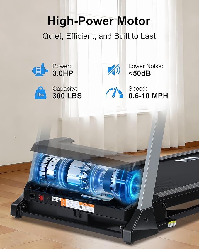 Treadmills for Home, 15-Level Auto Incline, 17.32" Wide Belt, 3.0HP, 0.6–10 MPH, 300 lb Capacity Folding Running Machine, 40 Preset Programs