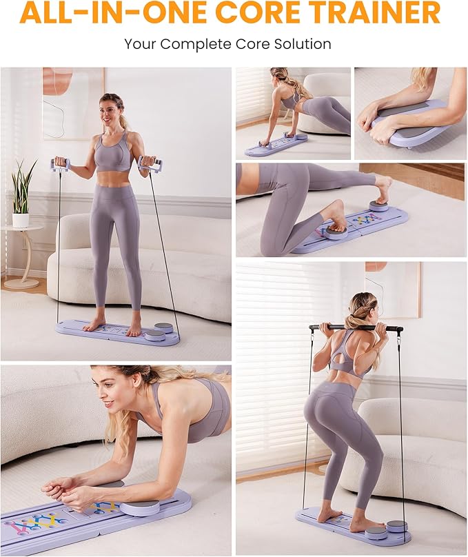 OutdoorMaster Pilates Board, 6 in 1 Pilates Reformer Set, Foldable Pilates Reformer Machine with Resistance Bands & Ab Traine, Portable Pilates Board for Full-Body Workouts