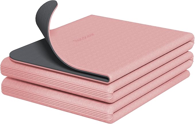 Readaeer Foldable Yoga Mat for Travel Folding Yoga Mat 6mm Thick with Carrying Bag, Non-Slip TPE Exercise Pilates Mat for 72" L x 24" W x 0.24 Inch