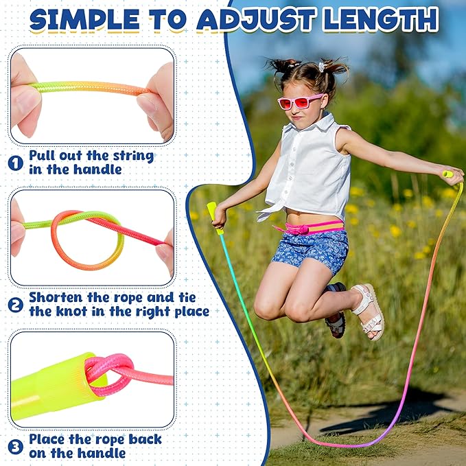 24 Pack Kids Jump Rope, Colorful Gradient Nylon Skipping Ropes for Children, 7.55FT Adjustable Length, Plastic Handles, Lightweight Kids Exercise Ropes for Schools, Events, and Family Fun