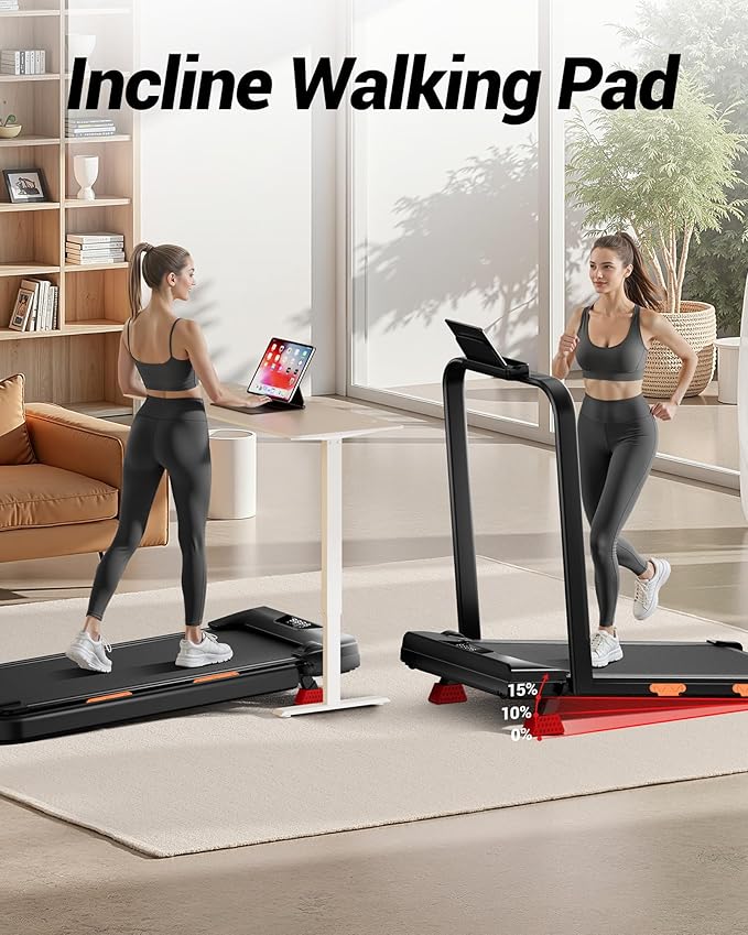 3-in-1 Walking Pad with 15% Incline, Portable Under Desk Treadmill, Foldable Treadmills for Home and Office, 2.5 HP Quiet Walking Pad Treadmill with 300 LBS Capacity