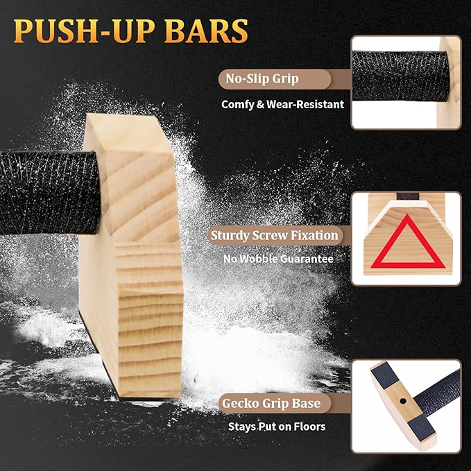Push-up Stand, 2 PCS Wood Pushup Bars Non-Slip Base Exercise Home Workout Equipment