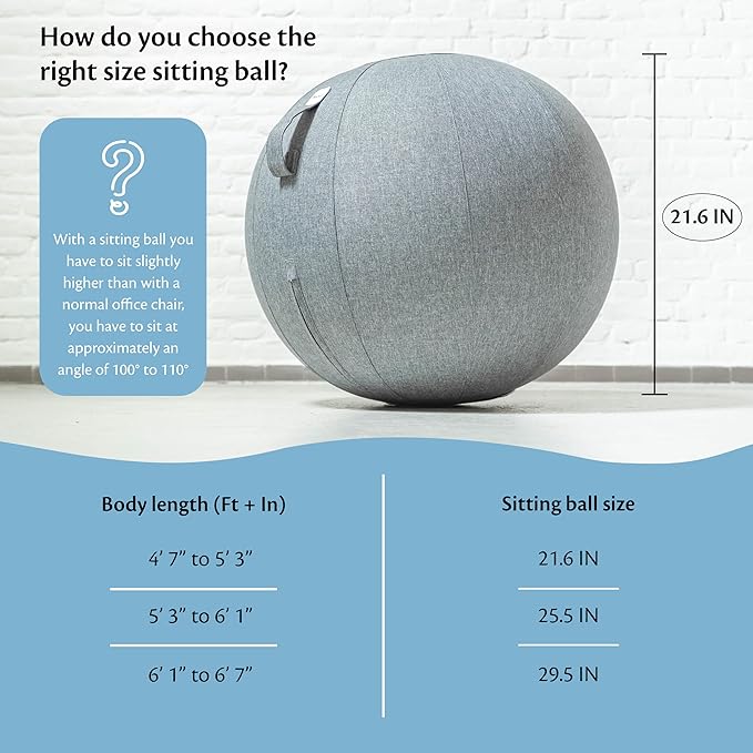 Balance Ball Chair for Office & Home - Ergonomic Exercise Ball for Posture & Back Pain Relief, Yoga Ball Chair - Sitting Ball with Washable Linen Cover