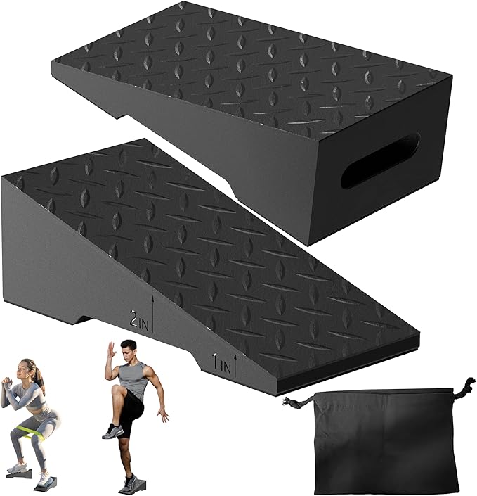 Squat Wedge, Heavy Duty Steel Squat Wedge Block, 2 Pcs Non-Slip Slant Board for Squats, 800 lbs Weight Capacity for Deeper Squats, Calf Raises, Weightlifting and Foot Stretches