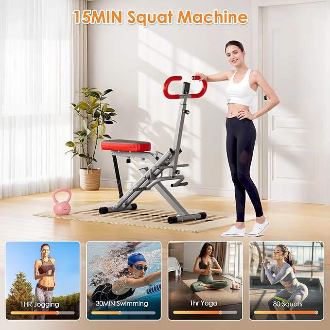DlandHome Squat Machine, Squat Rowing Machine with Adjustable High-Strength Resistance Band for Home Gym, Foldable Leg Glute Trainer for Full Body 330lbs