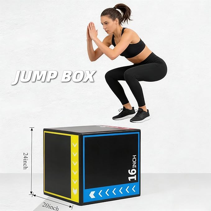 Plyometric Jump Box 3-in-1 Rotatable Fitness Platform,Jumping Trainer with High Density Foam for Home Gym, 16x20x24 Inch