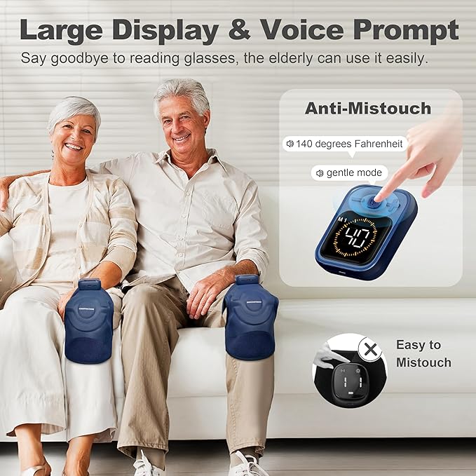 KingPavonini Cordless Knee Massager for Pain Relief, Newly 4 Motors Vibration, 5 Heat Levels, 6 Massage Modes, Knee Heating Pad for Knee Pain, Heated Knee Massager Brace, for Mom Dad (Blue 2.0)