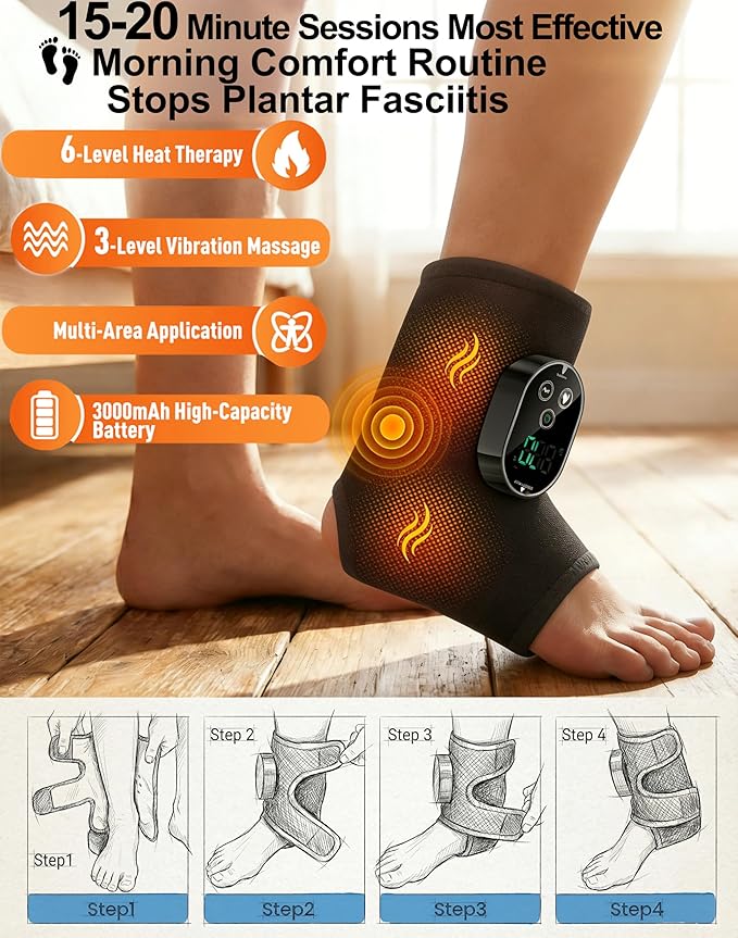 Foot Massager for Neuropathy Plantar Fasciitis Pain Relief, Cordless Heated Vibrating Cloud-Soft Ankle Wrap Feet Massage, Portable 2H Run Time, 6 Heats, 3 Modes, Auto-Off Timer,1 Pair