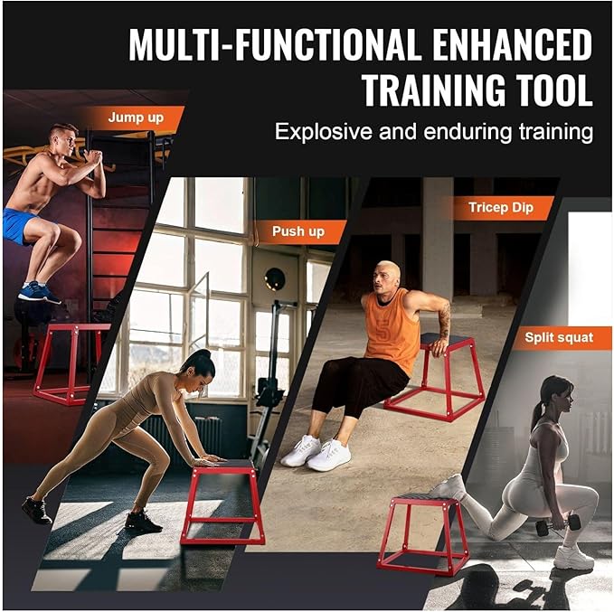 Plyometric Jump Box 18 Inch, Steel Plyometric Box for Fitness, Jumping Agility Platform for Home Gym, Strength Training Step Up Box - Red