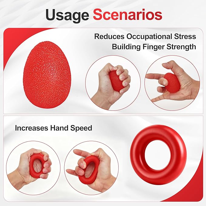 Grip Strength Trainer Kit (5 Pack) Adjustable Resistance Hand Gripper,Finger Exerciser,Hand Extension Exerciser,Stress Relief Ball and Forearm Workout Ring for Muscle Building Injury Recover