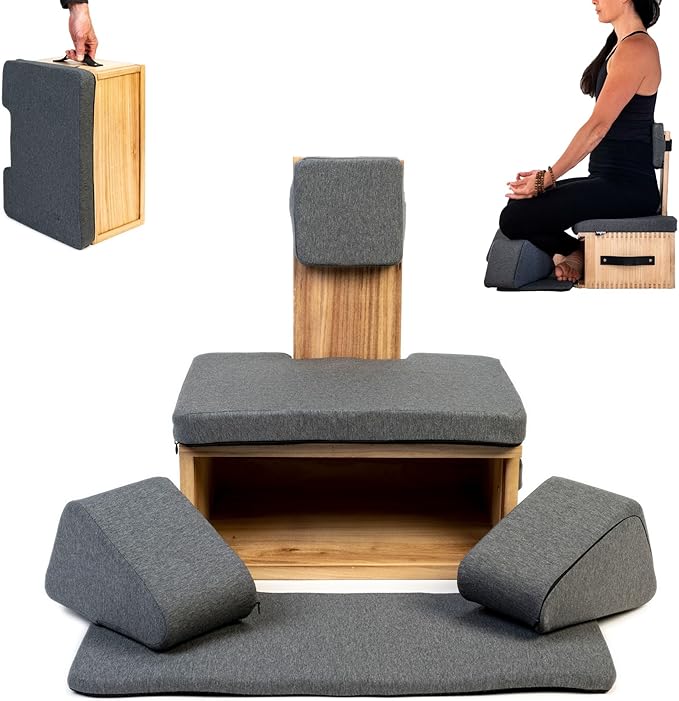 Ungloo Meditation Box Chair with Back Support | Posture Seat with Padded Leg Wedges, Foot Pad and Supportive Backrest | Portable Lightweight Meditation Floor Chair