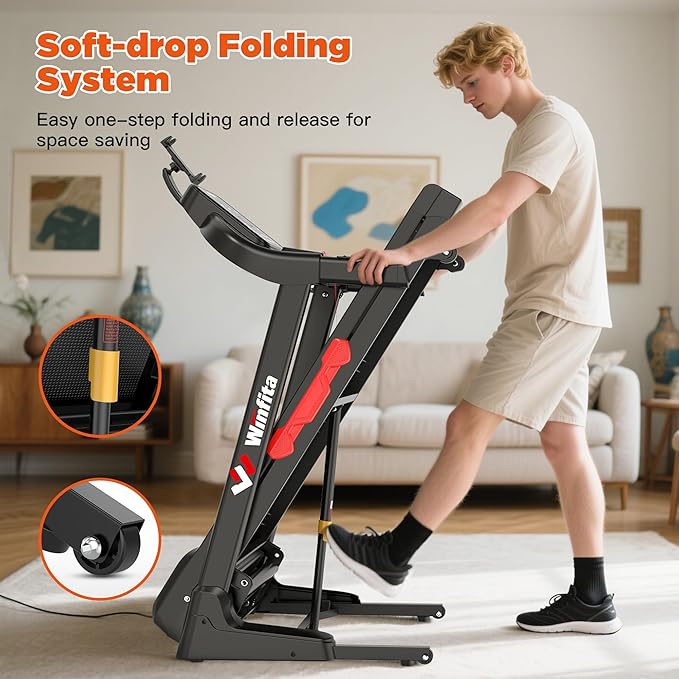 Treadmills for Home, Folding Treadmill with Auto Incline, 300 LBS Capacity, 8MPH or 10MPH Max Speed, Double Deck Shock-Absorbing Running Machine with App, 64 Programs, Pulse Monitor