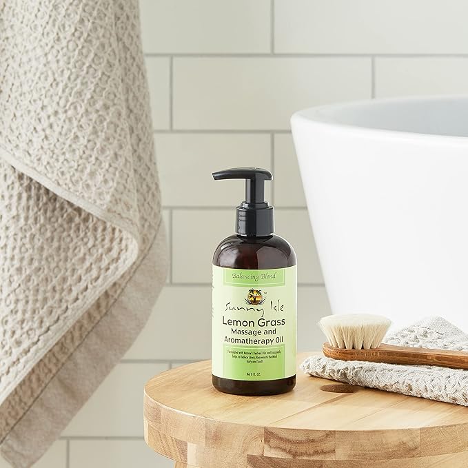 Sunny Isle Lemongrass Massage and Aromatherapy Oil - Organic, Gluten Free - 8 Fl Oz