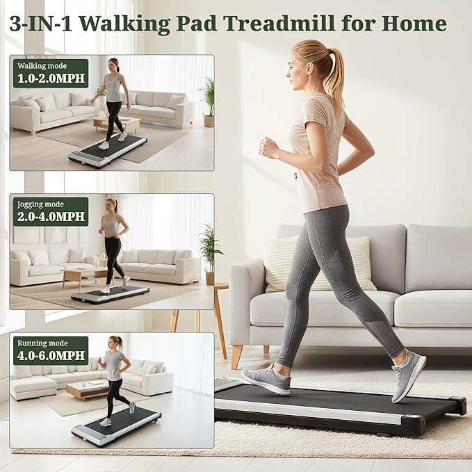 Walking Pad Treadmill, 3 in 1 Portable Under Desk Treadmills for Home Small Space, Quiet Compact Folding Treadmill with Remote Control, 320 LBS Capacity