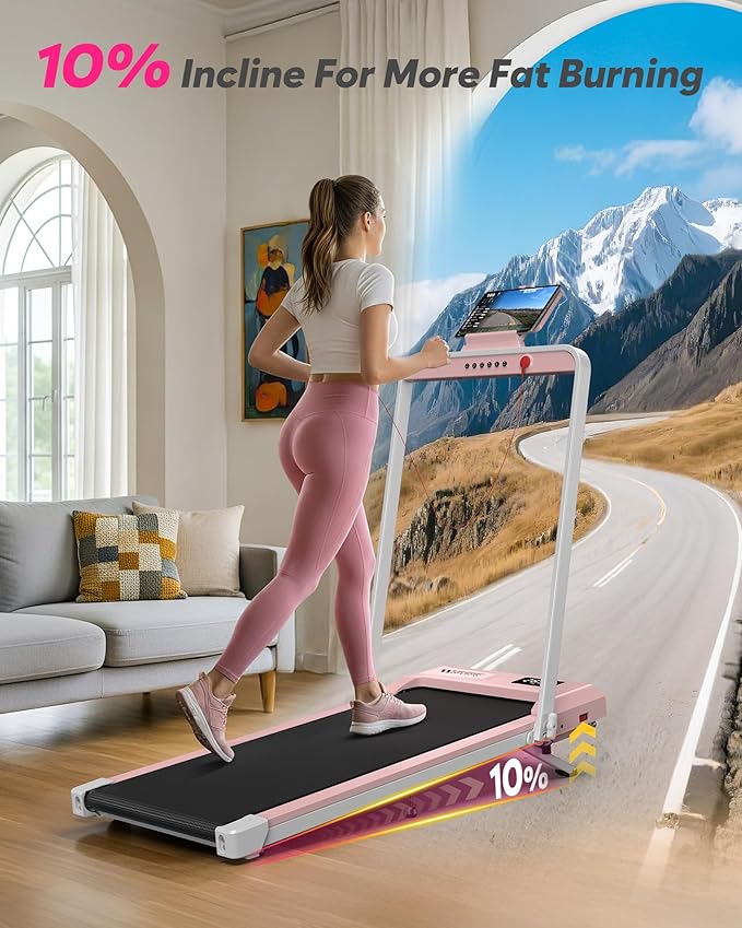 Foldable Treadmill with Incline, Compact Walking Pad Treadmill with Safety Handle Bar, 3.0HP Quiet Under Desk Treadmills for Home/Office, 320 LBS Capacity, APP & Mute Remote Control