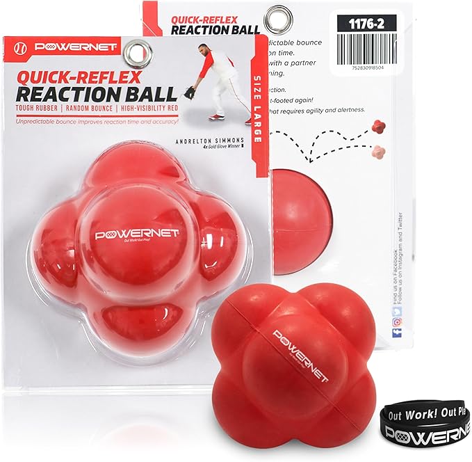 PowerNet Reaction Balls, Reflex & Agility Trainer, Hand-Eye Coordination Training, Reaction Speed Training Equipment, Baseball Softball Soccer and Boxing Reflex Ball Sports Equipment, 2 Sizes
