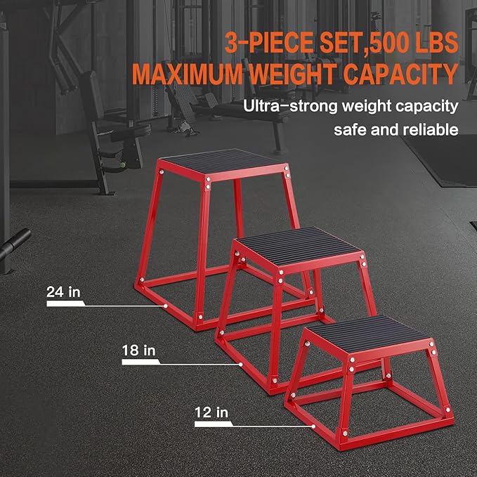 Plyometric Jump Box 3 Pcs Set, 12/18/24 Inch Fitness Exercise Platform, Steel Anti-Slip Step Up Box Jumping Agility Box for Home Gym Strength Training Workout