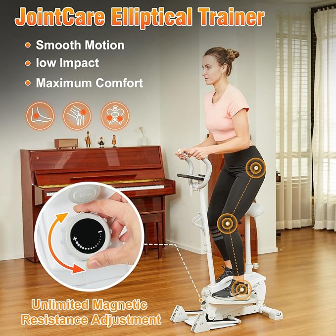 Ksports Mini Elliptical with Optional Handles & Seat, 3 Levels Manual Incline, Quiet Infinite Adjustable Magnetic Resistance, and LED Display – Joint-Friendly and Versatile Design