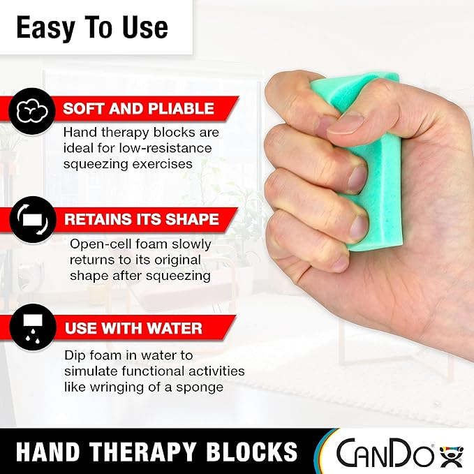 CanDo Hand Therapy Blocks - Yellow (Extra-Soft), Pack of 3 - Grip Strengthening Foam Hand Exercise Tools for Physical Therapy, Arthritis, Carpal Tunnel, Stress Relief, Anxiety