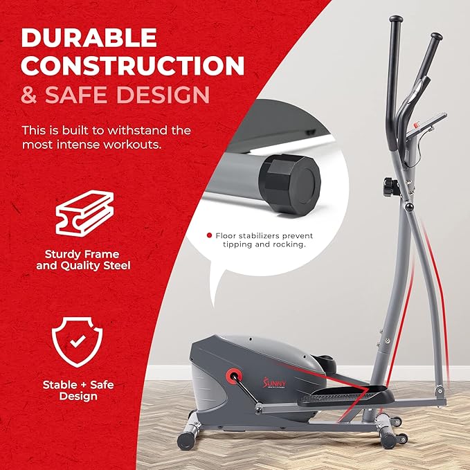 Sunny Health & Fitness Upright Elliptical Machine, Full Body Cardio Exercise with Adjustable Resistance, Arm and Leg Workout Machine, SunnyFit App via Bluetooth Optional Electro-Magnetic Resistance
