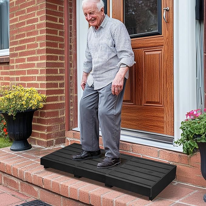 Outdoor Steps 3.5'' Height, Wooden Step Platform 35” Length, Step Stool with Non Slip Pads, Wooden Platform, Step for Outside, Wooden Platform for Bathroom, Kitchen, Bed (Black)