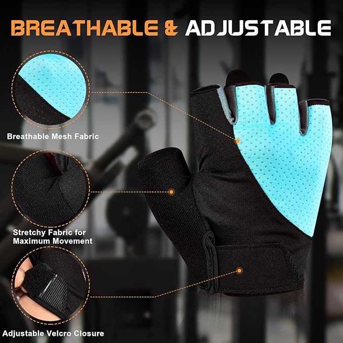 Workout Gloves for Women - Breathable Weight Lifting Gloves with Non-Slip Silicone Padding, Fingerless Gym Gloves for Cycling, Rowing, Pull Ups & Training (4 Sizes)