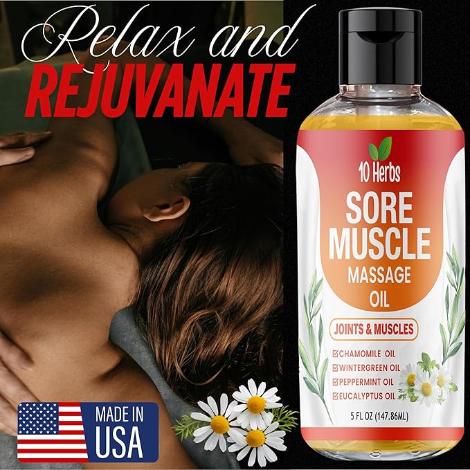 Premium Body Massage Oil for Sore Muscles and Joints, with Eucalyptus, Chamomile & Peppermint Oil