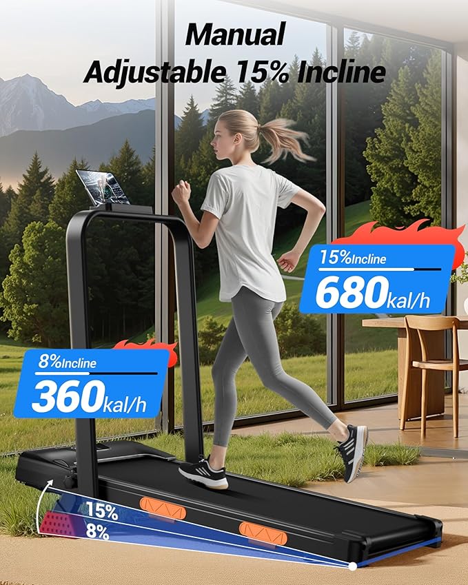 CURSOR FITNESS 3-in-1 Walking Pad Treadmill with 15% Incline 0.6-6.2MPH Foldable Quiet Walking Pad for Home Office 2.5HP Under Desk Compact Treadmill with 300LBS Capacity