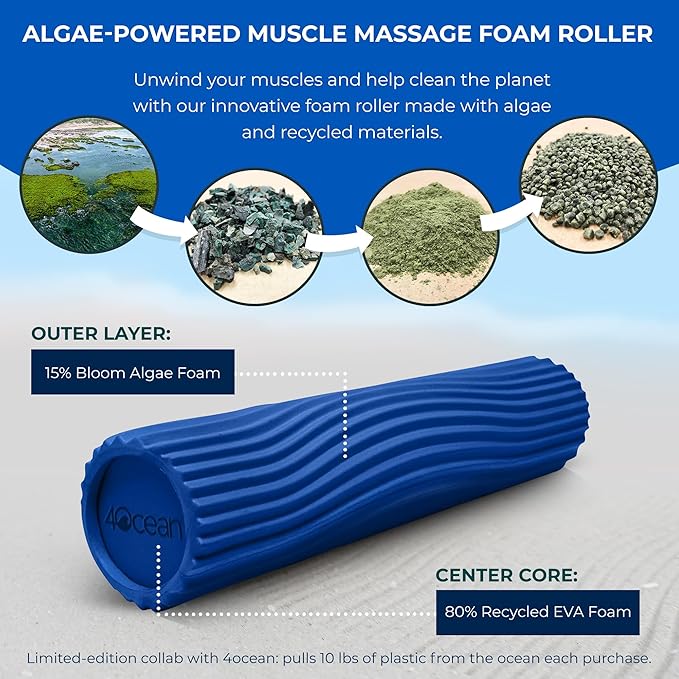 Oceanfoam x 4ocean Roller (Royal Blue) – Limited Edition Muscle Roller for Back Pain & Yoga - High Density Foam for Physical Therapy - Textured for Deep Tissue Massage