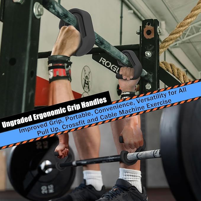 Pull Up Handles Neutral Grip: Portable Barbell Grip with 2 Detachable Straps for Cable Machine LAT Pull Down T-bar Row Deadlift Shrug
