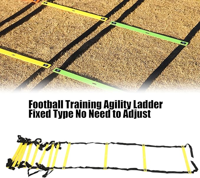 Fixed Agility Ladder for Football Training, Speed Rope Ladder with 12 Rungs, Bright Color Footwork Ladder for Soccer Drills, 6M Durable PP Sports Ladder for Team and