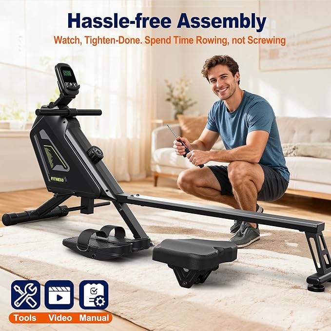 Rowing Machine for Home, 16 Resistance Levels, Quiet Magnetic Rower with APP, 350 LB Weight Capacity, Easy Assembly, Compact and Saves Space