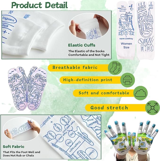 Reflexology Socks with Gloves Tools Set Foot Massage Socks with 2pc Tools Socks with Trigger Point Massage Tool Acupressure Socks Reflexology Foot Massage Socks for Women