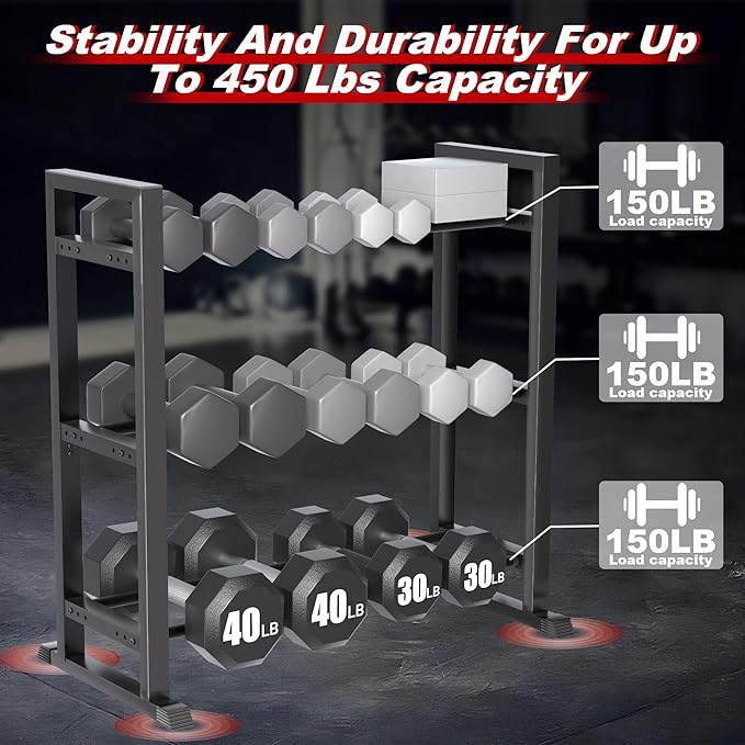 Dumbbell Rack, 2-Tier | 3-Tier Weight Rack for Home Gym, 300LB | 450LB Adjustable Dumbbell Rack Stand Only Weight Storage Rack Gym Organizer