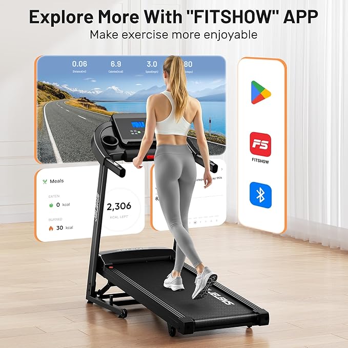 Treadmill for Home with 0-15% Auto Incline, Foldable Walking Pad Treadmill with 330LBS Weight Capacity and Pulse Sensors, 3.0HP Quiet Walking Pad with App and LCD Display