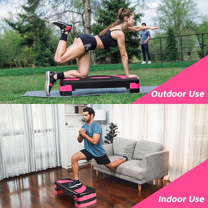 HomGarden Adjustable Workout Aerobic Stepper in Fitness & Exercise Step Platform Trainer Stepper w/Risers Adjust 4"-6''-8''
