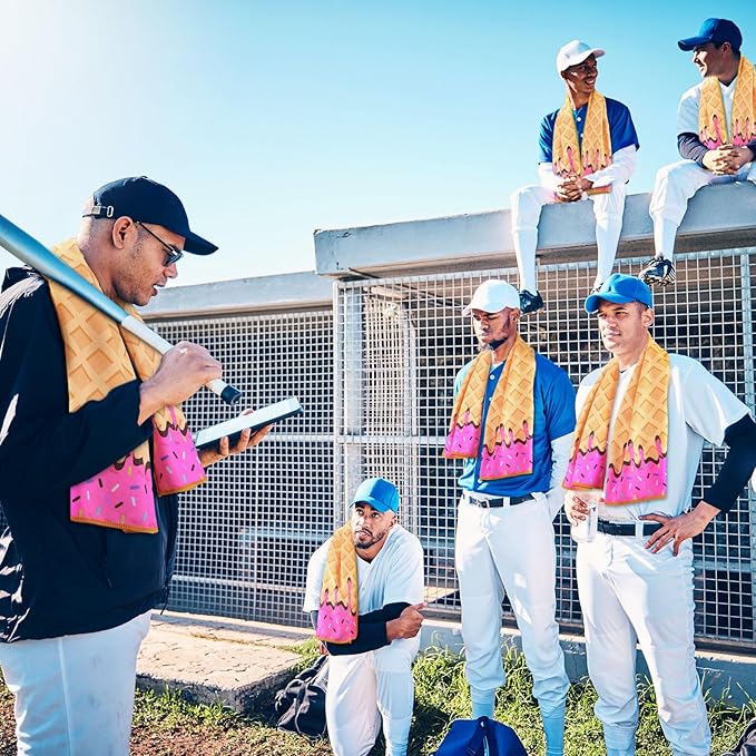 Peryiter 12 Pcs Baseball Ice Cream Drip Cooling Towel Microfiber Absorbent Lightweight Sport Cooling Towel Sweat Sport Rags for Baseball Team Coach Gifts Event Yoga Running Gym(Pink,40 x 12 Inch)
