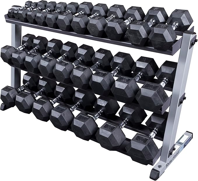 Body-Solid (GDR60B) 2-Tier Dumbbell Rack Stand Only, Heavy-Duty Dumbell Weight Storage Racks for Hand Weights, Home Gym Organizer Can Hold 5-50 lbs. Dumbbells