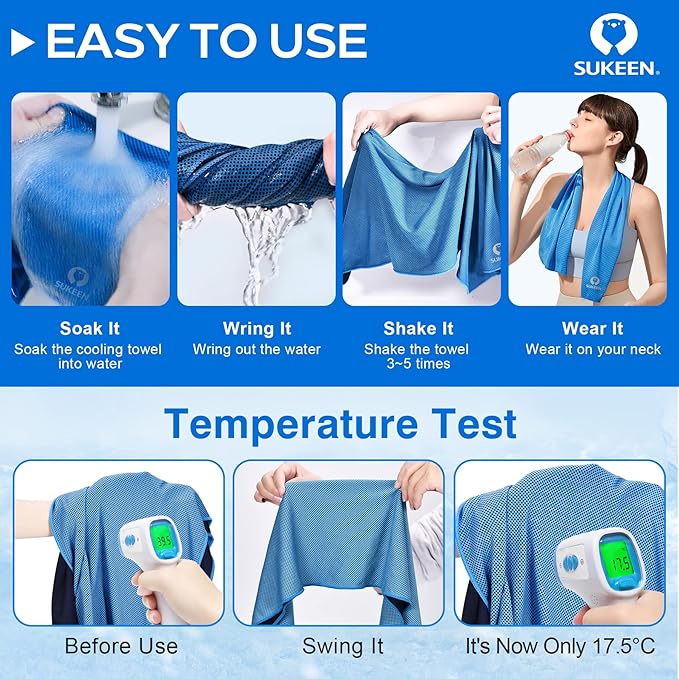 Sukeen 4 Pack Cooling Towels (40"x12"),Ice Towel,Soft Breathable Chilly Towel,Microfiber Towel for Yoga,Sport,Running,Gym,Workout,Camping,Fitness,Workout & More Activities
