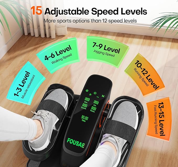 Under Desk Elliptical Machine, Electric Elliptical Leg Exerciser While Sitting for Seniors with Upgraded 15 Speeds & 12 Auto Mode, Forward & Reverse Direction, Quiet Portable Seated Pedal Exerciser