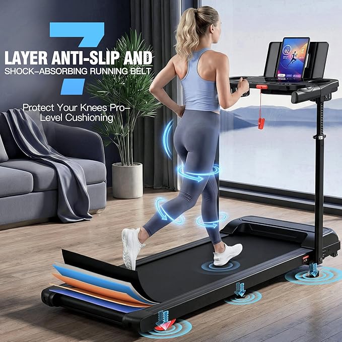 Treadmill with Desk Workstation & Adjustable Height, 450 lbs Weight Capacity, Folding Incline Treadmill with Handle Bar, Portable Ultra-Quiet 3.5HP Walking Pad Treadmill with Desktop for Home Office