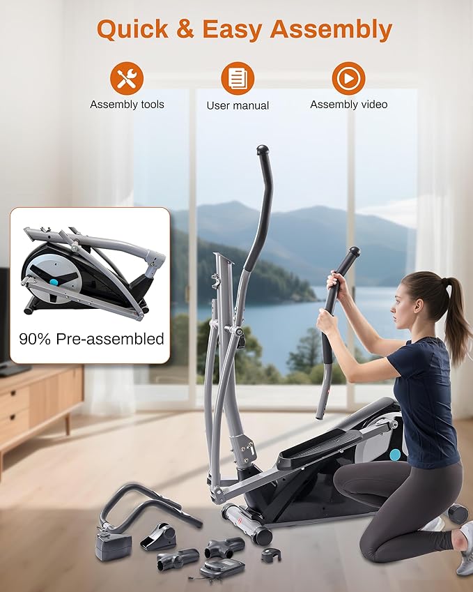 ECHANFIT Elliptical Exercise Machine with 16 Resistance Levels, Hyper-Quiet Magnetic Elliptical Machine for Home with 15.5" Stride, Backlit LCD Monitor, App Bluetooth, Pulse Sensor