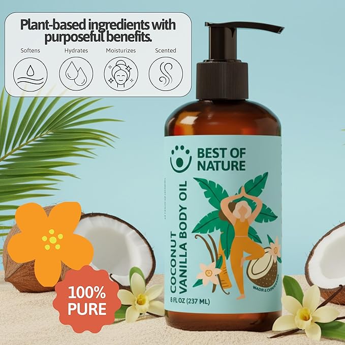 Best of Nature Coconut Vanilla Massage Oil – Gallon Massage Oil for Massage Therapists, Professional Body Oil for Massage, Smooth Glide, Light Scent, 64 fl oz