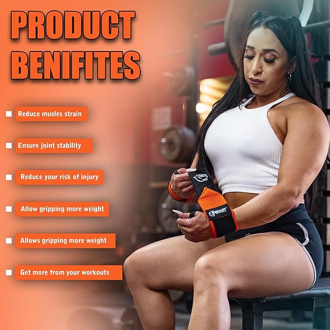 Beast Power Gear Wrist Wraps for Weightlifting 18” Premium Quality Wrist Support for Bodybuilding Heavy Duty Thumb Loop Powerlifting, Strength Training for Men and Women