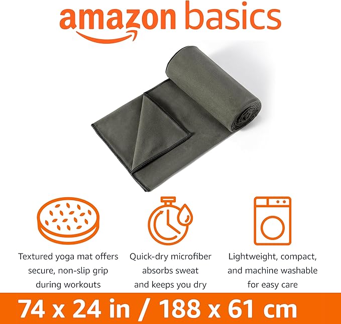 Amazon Basics Yoga Mat Towel, Hot Yoga, Soft, Sweat Absorbant