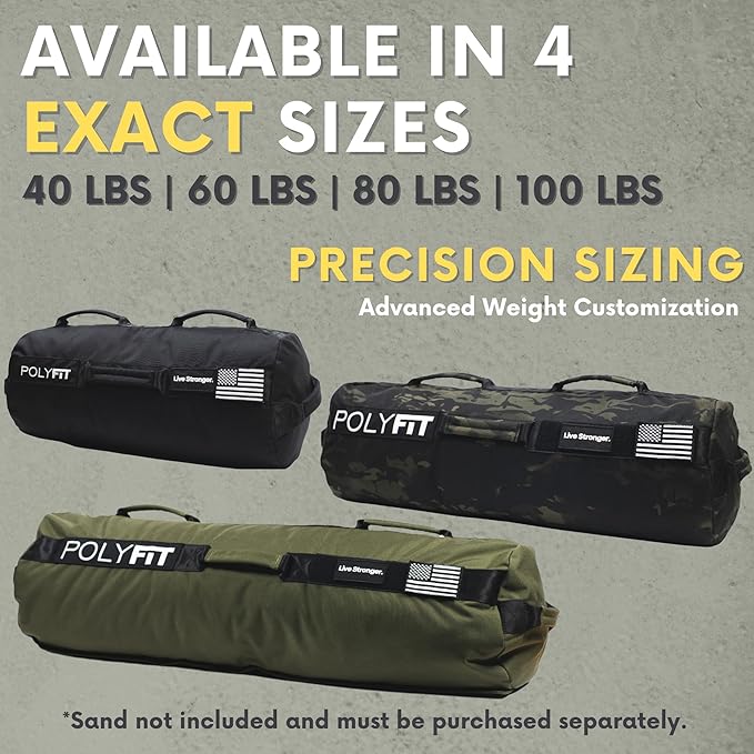 Polyfit Sandbag Pro - Workout Sandbag with Triple Closure Filler Bag and Reinforced Nylon Webbing - Sand Not Included - Multiple Colors & Sizes