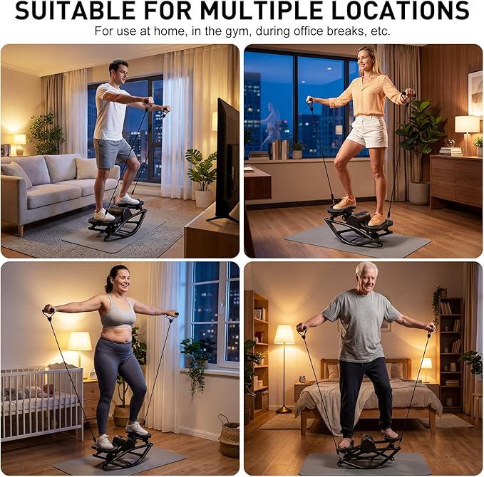 Rock Stepper Side-to-Side Lateral Rocking Fitness Stepper for Women, Rock and Roll Stepper Exercise Rocker with Digital Monitor & Resistance Bands,Step Rocker Machine for Home Workout