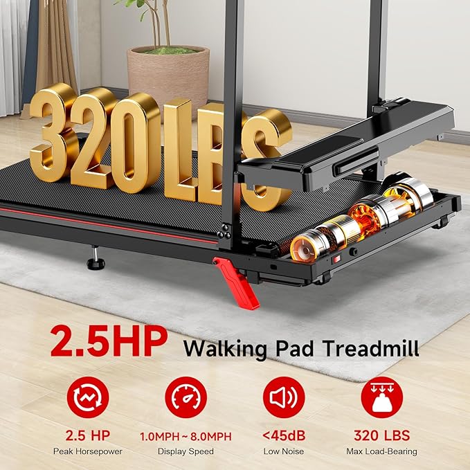 Incline Walking Pad Treadmill for Home Smal,2.5 HP Under Desk Treadmill with 300lbs Capacity